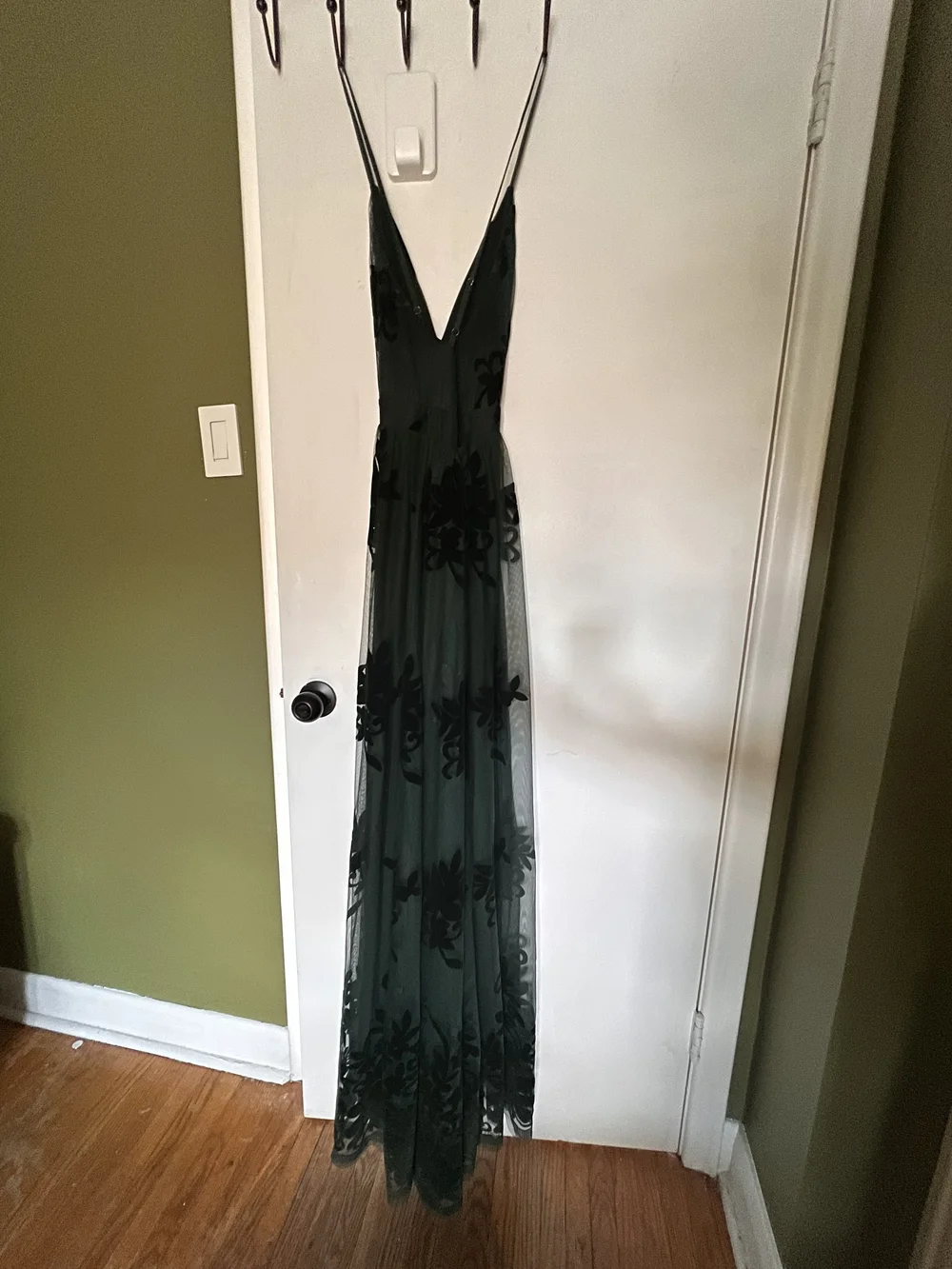 Deep Green Floral Tulle Maxi Dress - Picture 2 of 3